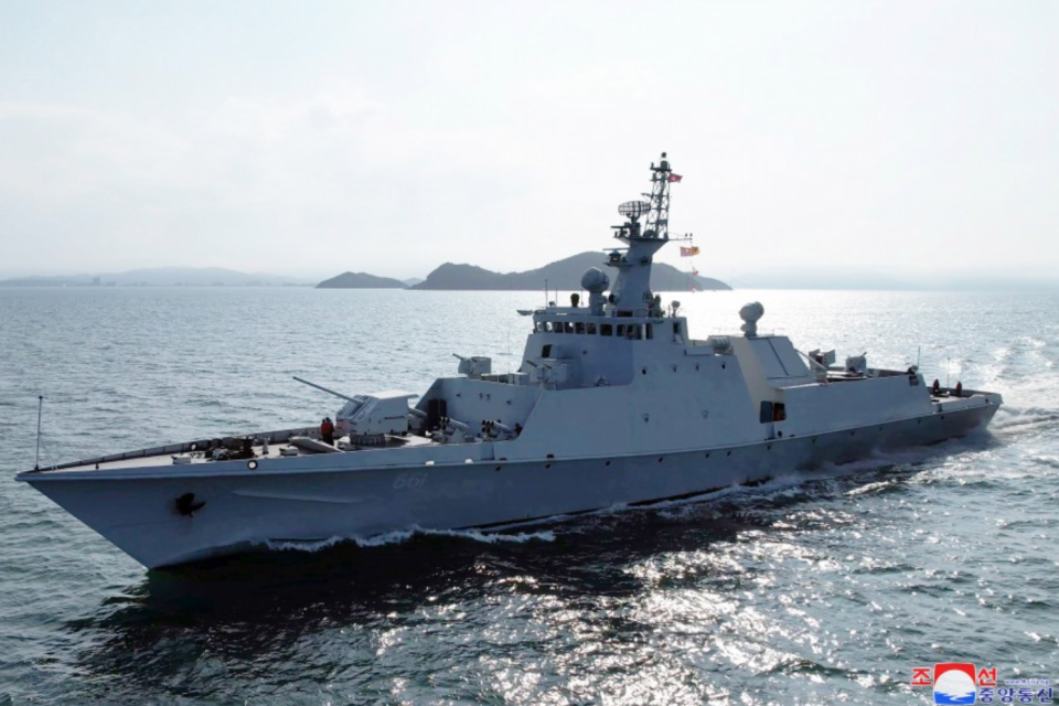 Another view of an <em>Amnok</em> class corvette. <em>KCNA</em>