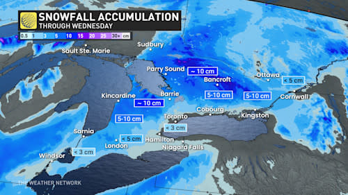 Ontario snowfall totals through Wednesday