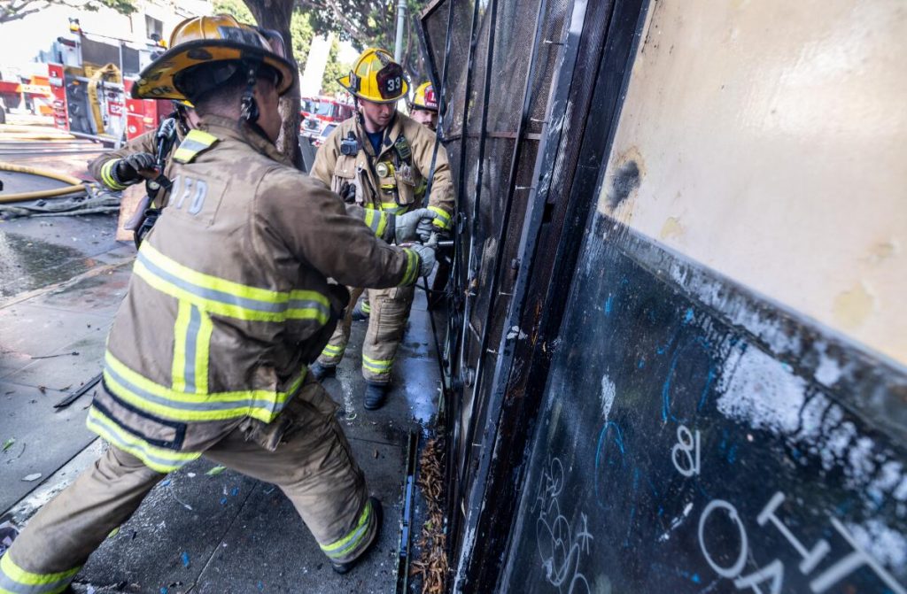 Historic former Morrison Hotel destroyed by fire in downtown L.A.