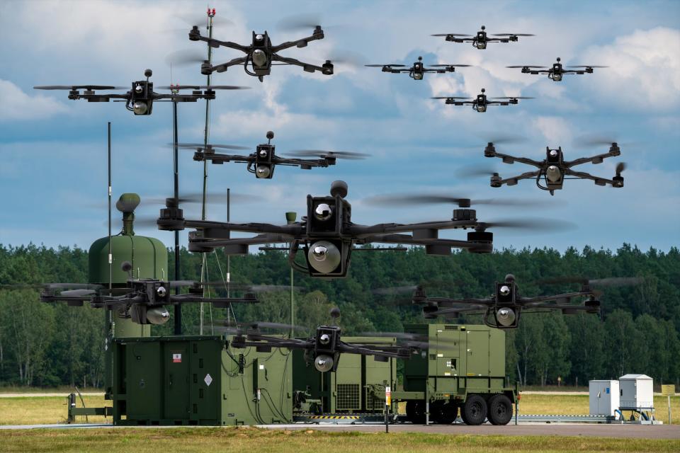 US Army drones at a military base in Poland.