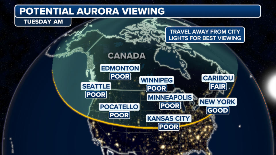 Dec. 31, 2024 aurora viewing forecast when a strong geomagnetic storm is possible.