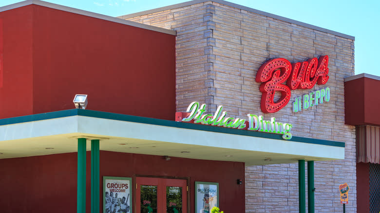 Buca di Beppo restaurant with neon signs