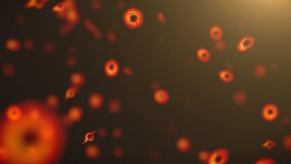 An artist's illustration of primordial black holes.