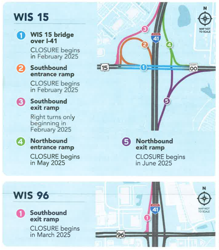 This portion of a Department of Transportation newsletter shows what parts of Interstate 41 will be closed and when.