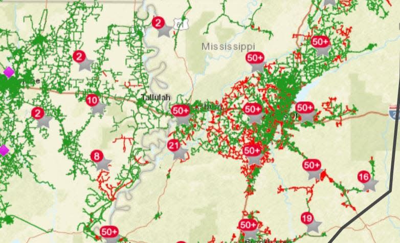 Entergy Mississippi reported more than 35,000 customers without power on Sunday, Dec. 29, 2024.