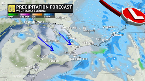  Ontario precipitation timing Wednesday evening