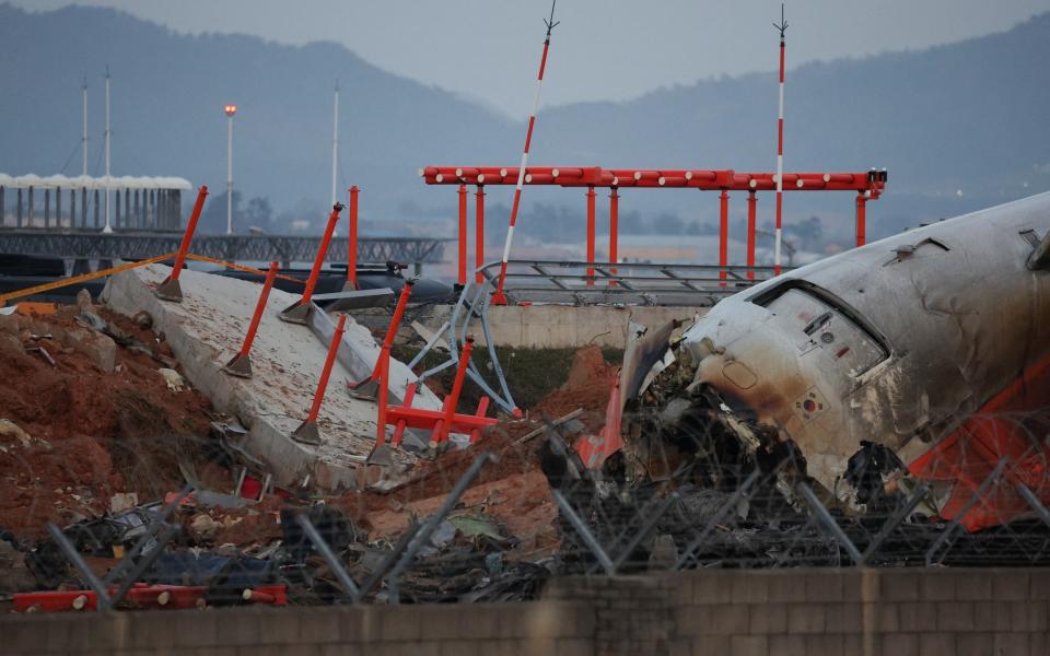 The wreckage of the Jeju Air plane