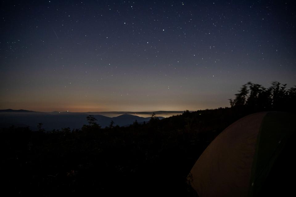 Stars glow in the sky after sunset at Black Balsam, August 10, 2024.