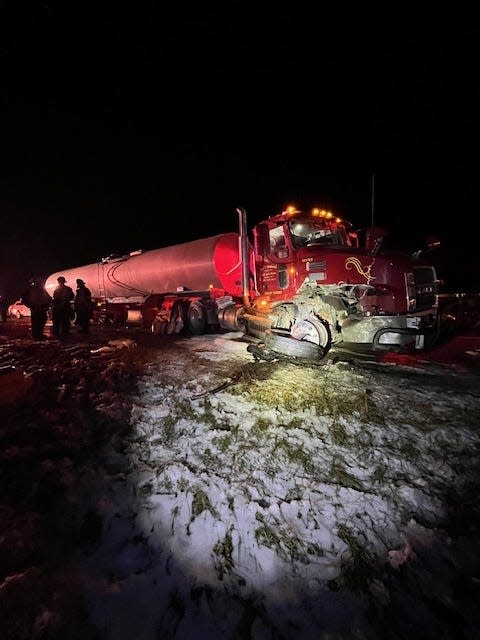 A Chemung County Sheriff&#39;s Office patrol vehicle and a tractor trailer hauling milk suffered extensive damage after a collision at an accident scene on I-86 near the Steuben County line Friday night.