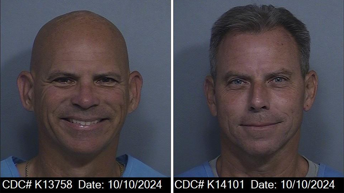 Erik with graying hair and Lyle Menendez, bald, in their most recent mugshots