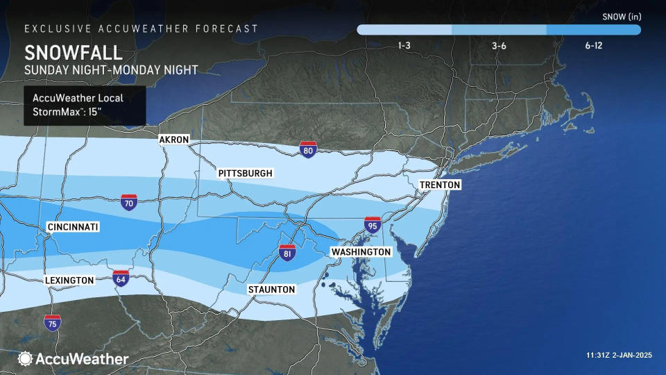 A winter storm could deliver two to four inches of snow to York County early next week. Some spots could receive up to half a foot.