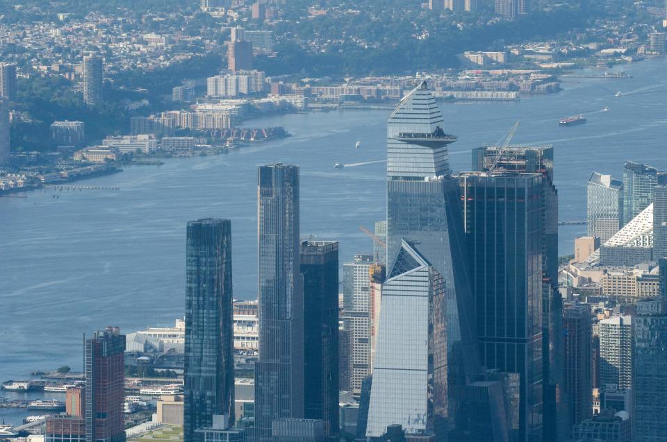 A aerial view of the Hudson yards is seen in New York City on August 5, 2021 (Photo by Kena Betancur / AFP) (Photo by KENA BETANCUR/AFP via Getty Images)