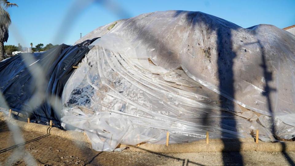 Construction work on a new mixed-use condominium and commercial space development at the former site of B.J.&#x002019;s ATV Rentals at 197 West Grand Ave. in Grover Beach unearthed an oily substance that residents nearby could smell, pictured Tuesday, Dec. 31, 2024. Grover Beach community development director Megan Martin said the contaminated soil was expected in the building process, and will be removed by Friday, Jan. 10, 2025.