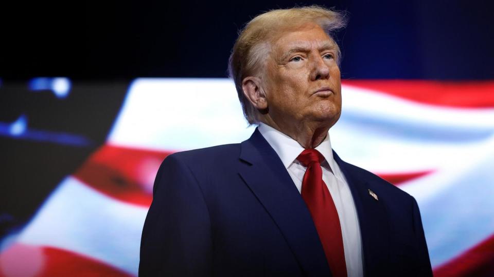 PHOTO: Republican presidential nominee, former  President Donald Trump looks on during a roundtable with faith leaders at Christ Chapel on Oct. 23, 2024 in Zebulon, Ga. (Anna Moneymaker/Getty Images, FILE)