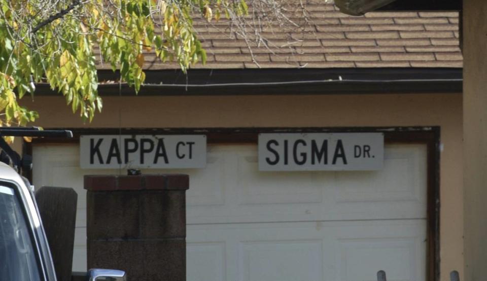 Kappa Sigma signs can be seen from the sidewalk at one house located in a low-density zoning area of San Luis Obispo. Fraternities are not supposed to occupy homes in those areas.
