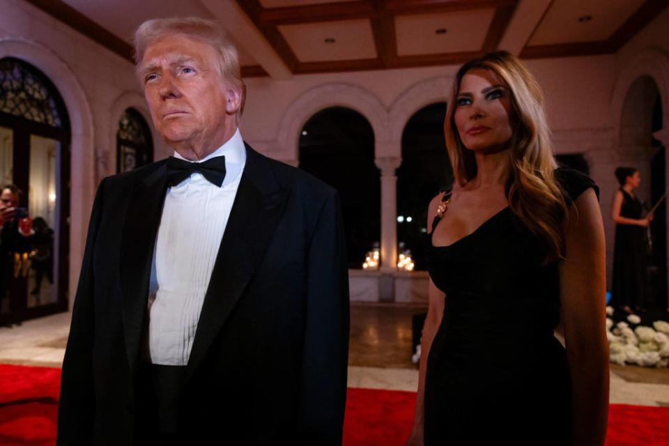 PALM BEACH, FLORIDA - DECEMBER 31:  Melania Trump, wife of U.S. President-elect Donald Trump arrives on New Year's Eve at the Mar-A-Lago Club on December 31, 2024 in Palm Beach, Florida. The president-elect continues to fill posts in his upcoming administration ahead of his January 20 inauguration. (Photo by Eva Marie Uzcategui/Getty Images)