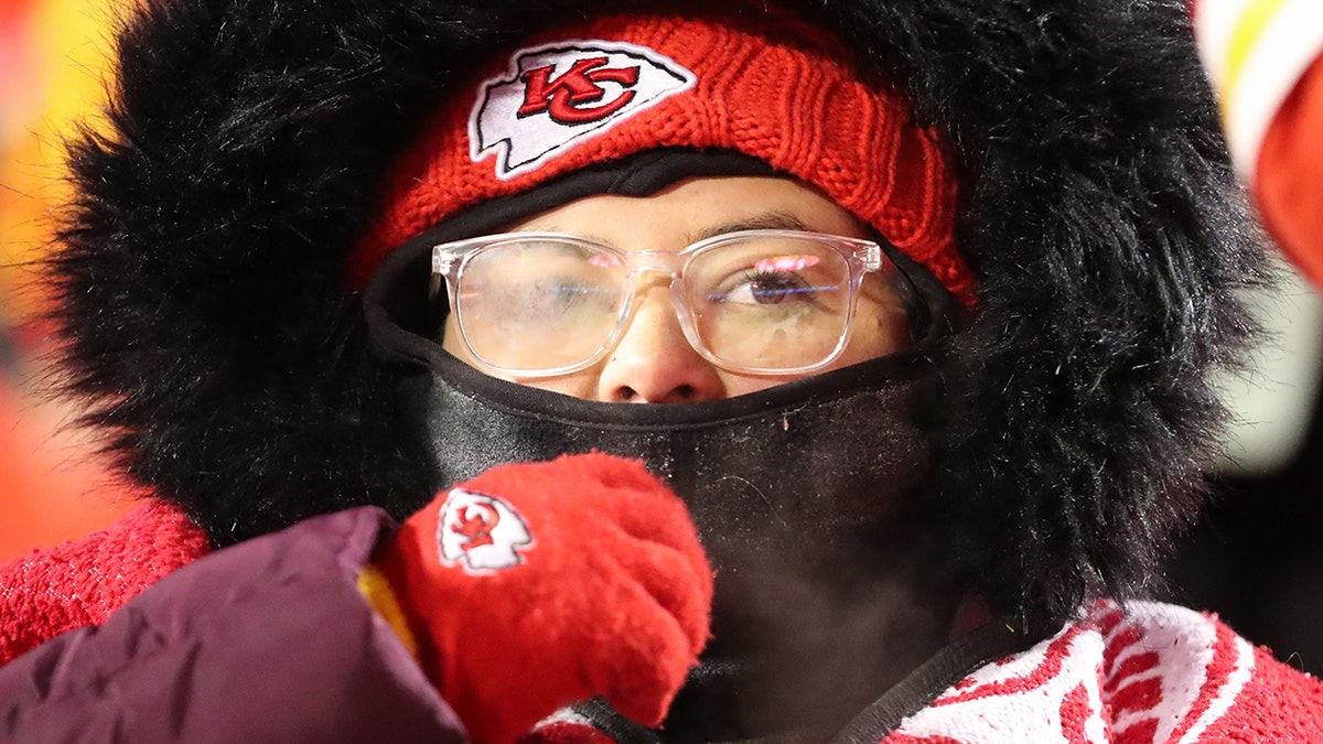 Chiefs fan in winter gear