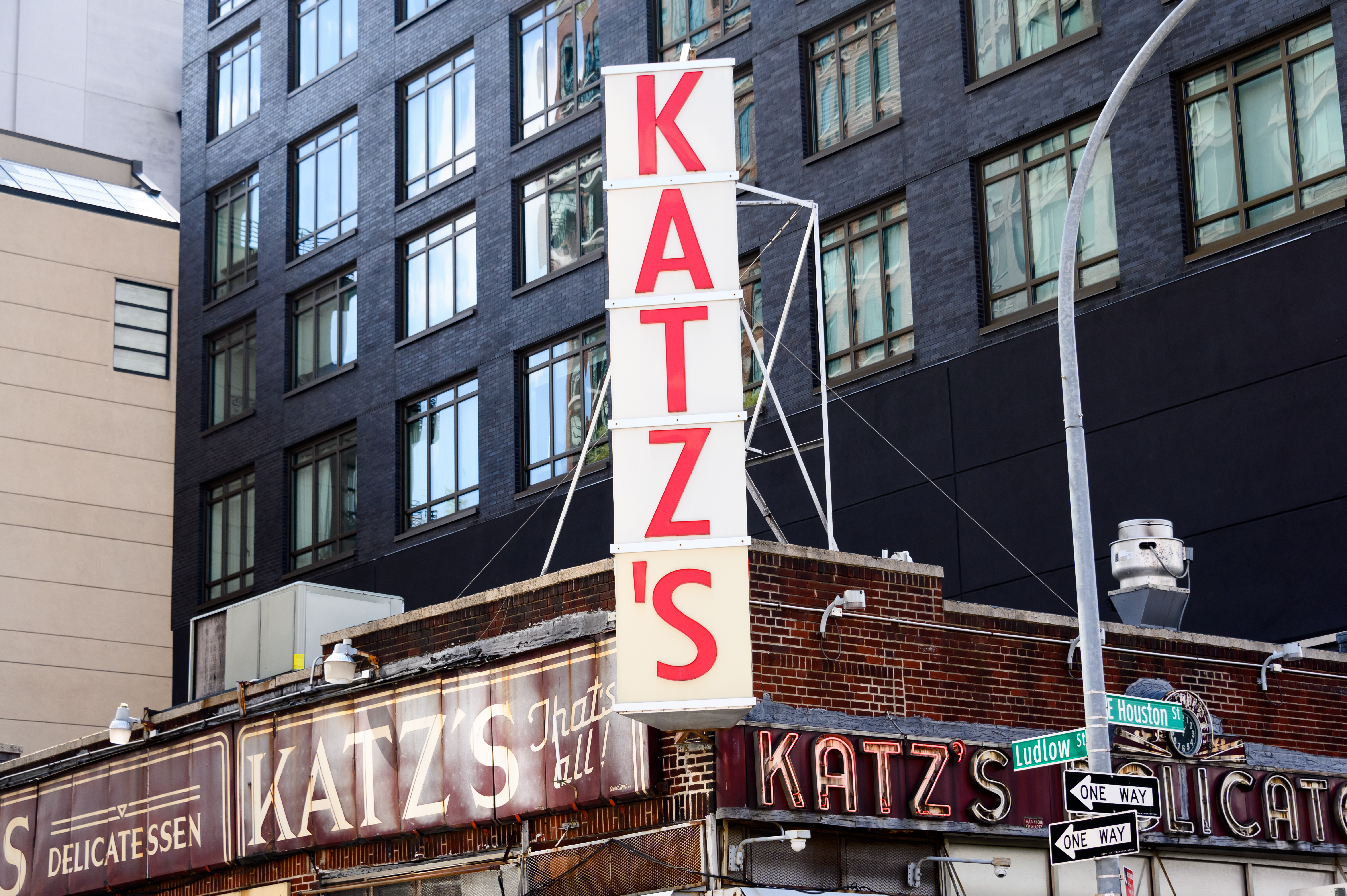 A view outside Katz's Delicatessen on the Lower East Side.