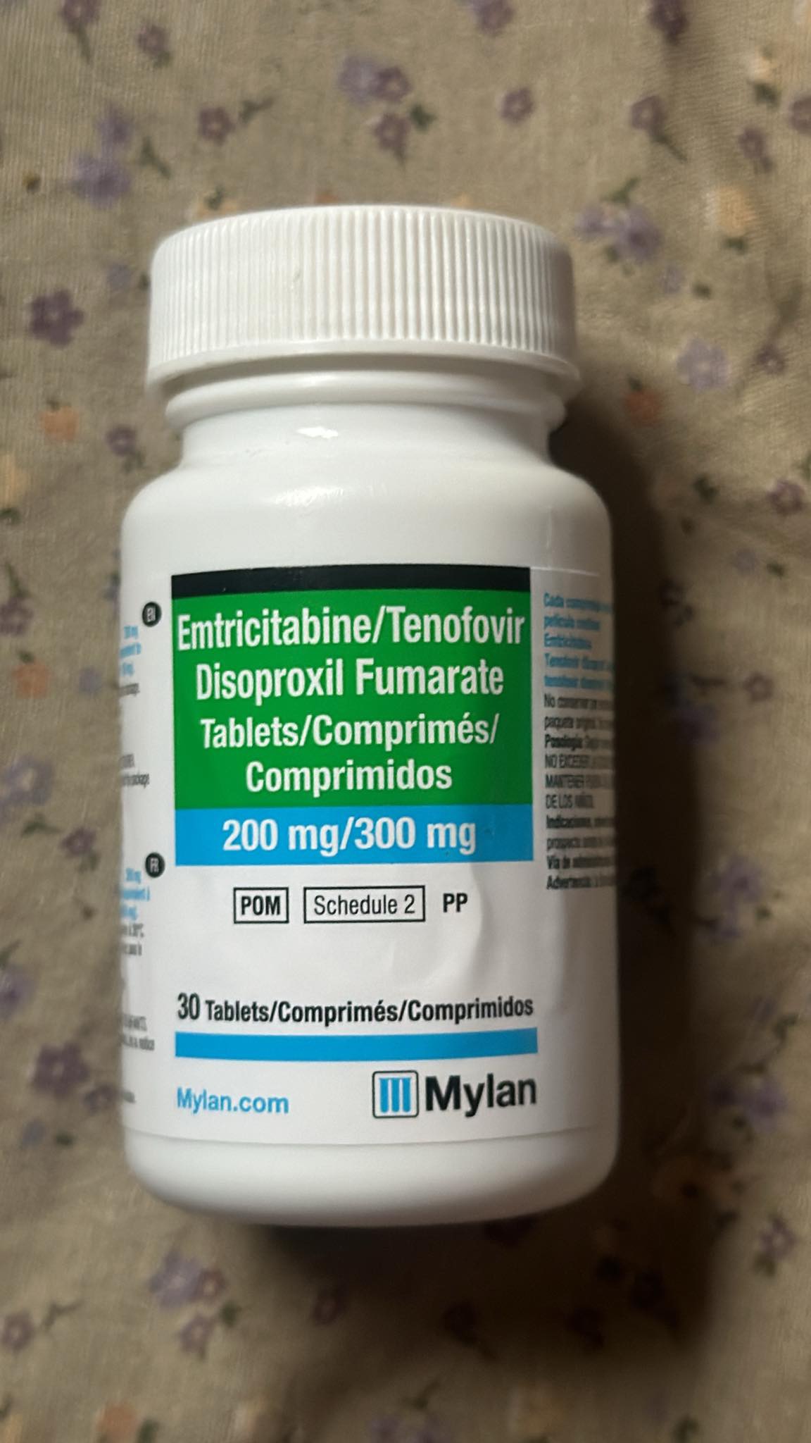 A container for tenofovir, an HIV medication.