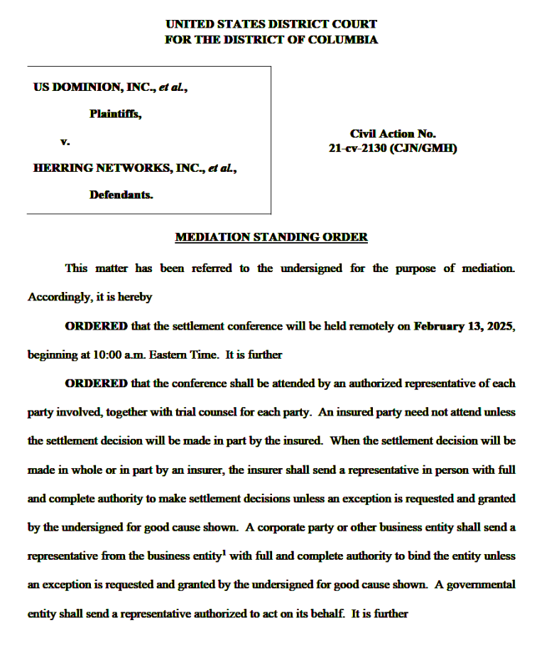 Mediator's order for settlement conference in D.C. (PDF)