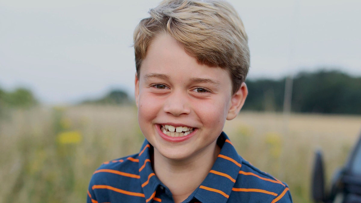 Prince George smiling in a field.