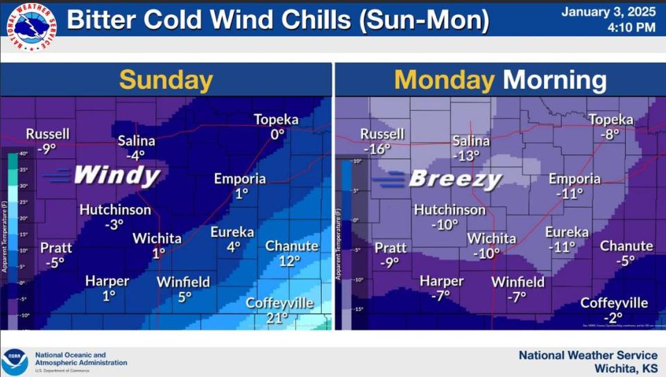 National Weather Service updated its Sunday and Monday wind chills on Friday afternoon, showing the temps are going to be even lower than expected earlier in the day.