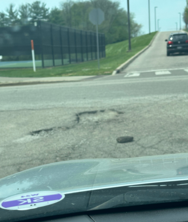 A large pothole on Fee Lane reported on April 16.