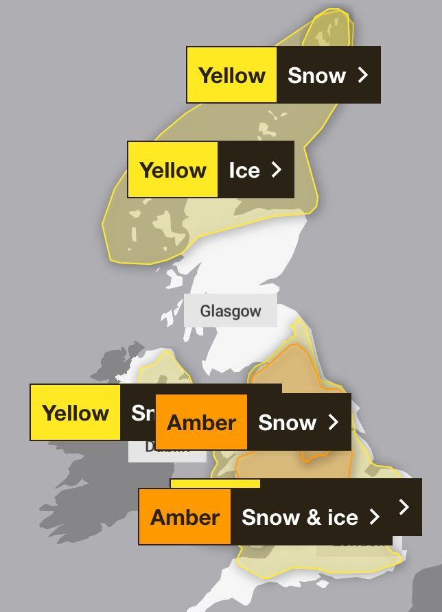 All the weather warnings that have been issued by the Met Office for Saturday (Met Office)