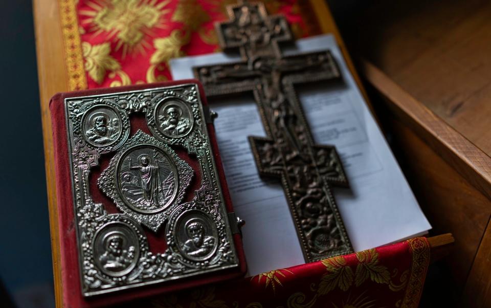 A bible at St Nicholas Orthodox Church in McKinney, Texas