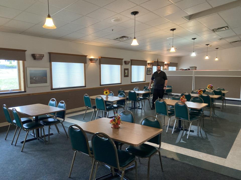 Alex Waters, the owner of Waters Clubhouse &amp; Catering, at 330 May St. Bath, standing in the 4,800 square feet event space that will be upgraded in February. Waters Clubhouse &amp; Catering also has a restaurant and full bar open to the public.