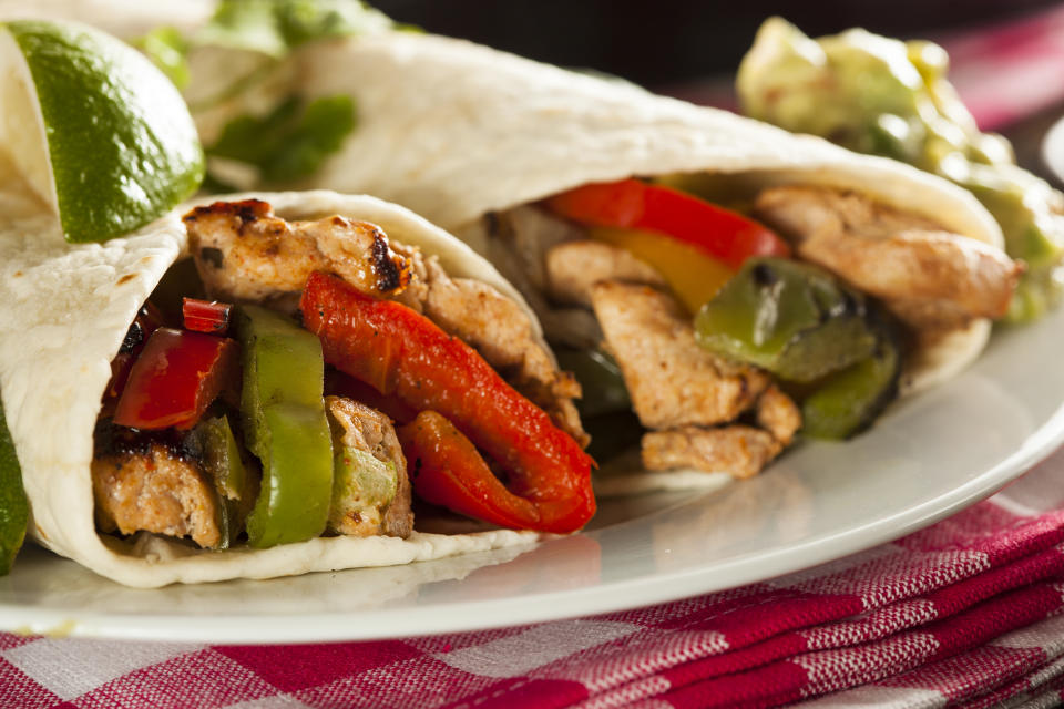 Homemade Chicken Fajitas with Vegetables and Tortillas