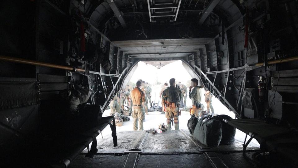 The view out of the rear ramp of one of the CH-53s involved in the raid. <em>IDF</em>