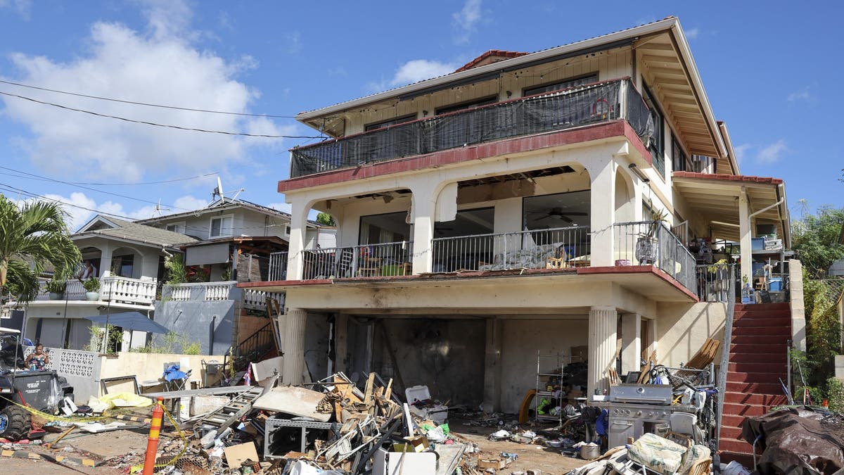 A view of the home where a New Year's Eve fireworks explosion killed and injured people in Honolulu.