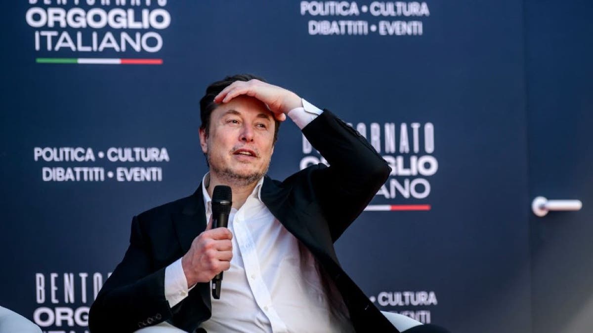 ROME, ITALY - DECEMBER 15: Elon Musk, chief executive officer of Tesla Inc and X (formerly Twitter) Ceo speaks at the Atreju political convention organized by Fratelli d'Italia (Brothers of Italy), on December 15, 2023 in Rome, Italy. Italian Prime Minister Giorgia Meloni's right-wing political party organised a four-day political festival in the Italian capital. (Photo by Antonio Masiello/Getty Images)