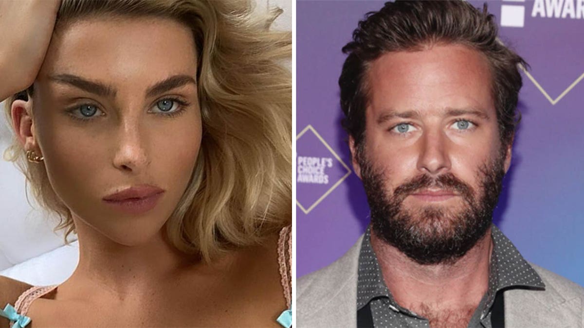 Side by side photos of Paige Lorenze and Armie Hammer