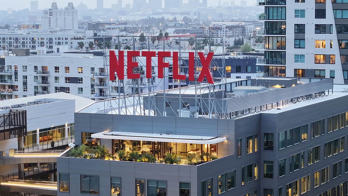 The Netflix logo displayed on a building