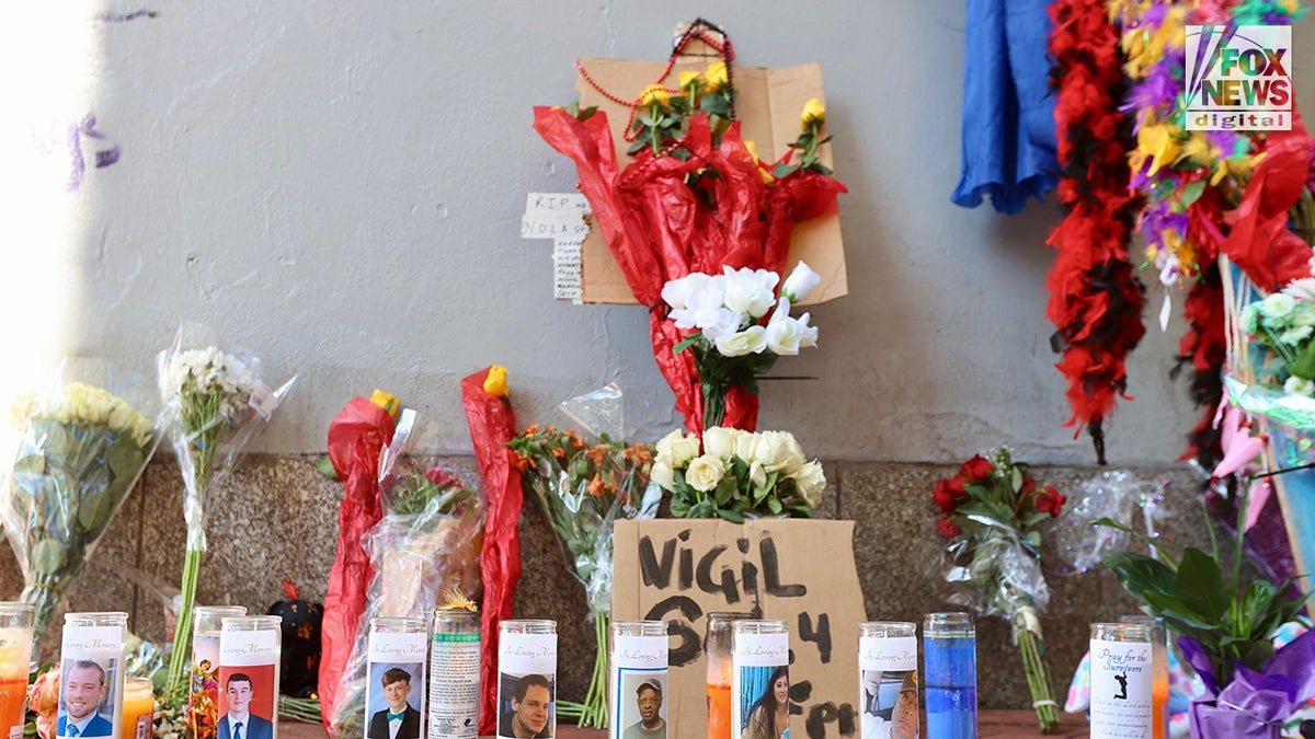 A memorial for those killed in the New Year’s Eve attack is left on Bourbon Street following the street’s reopening in New Orleans