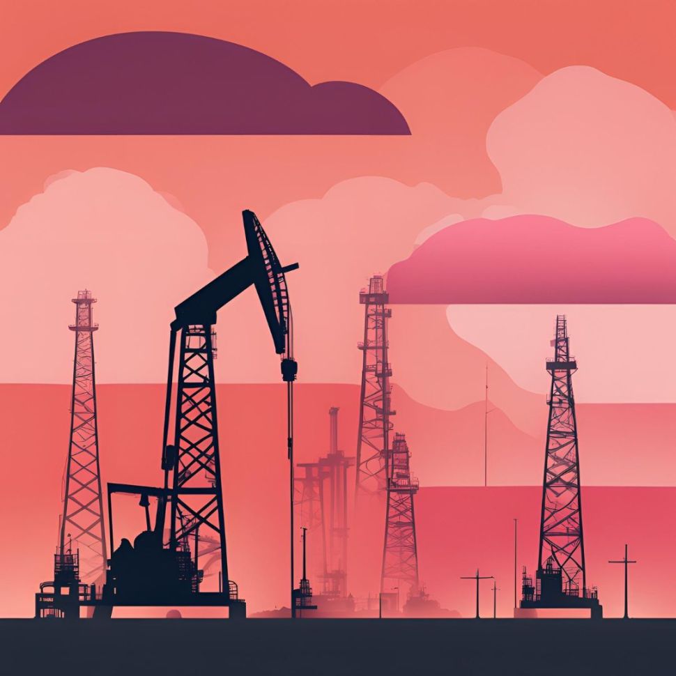 an abstract illustration of oil and gas towers