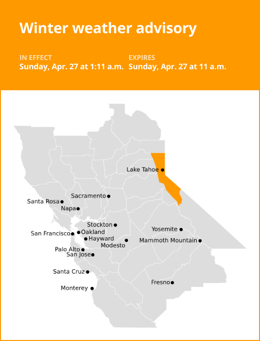 Winter weather advisory issued for the Greater Lake Tahoe Area until Sunday midday – gusts to hit 50 mph – The Mercury News