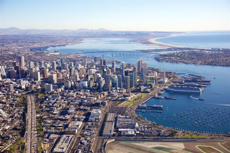 aerial Downtown San Diego Bridge Waterfront Bayfront