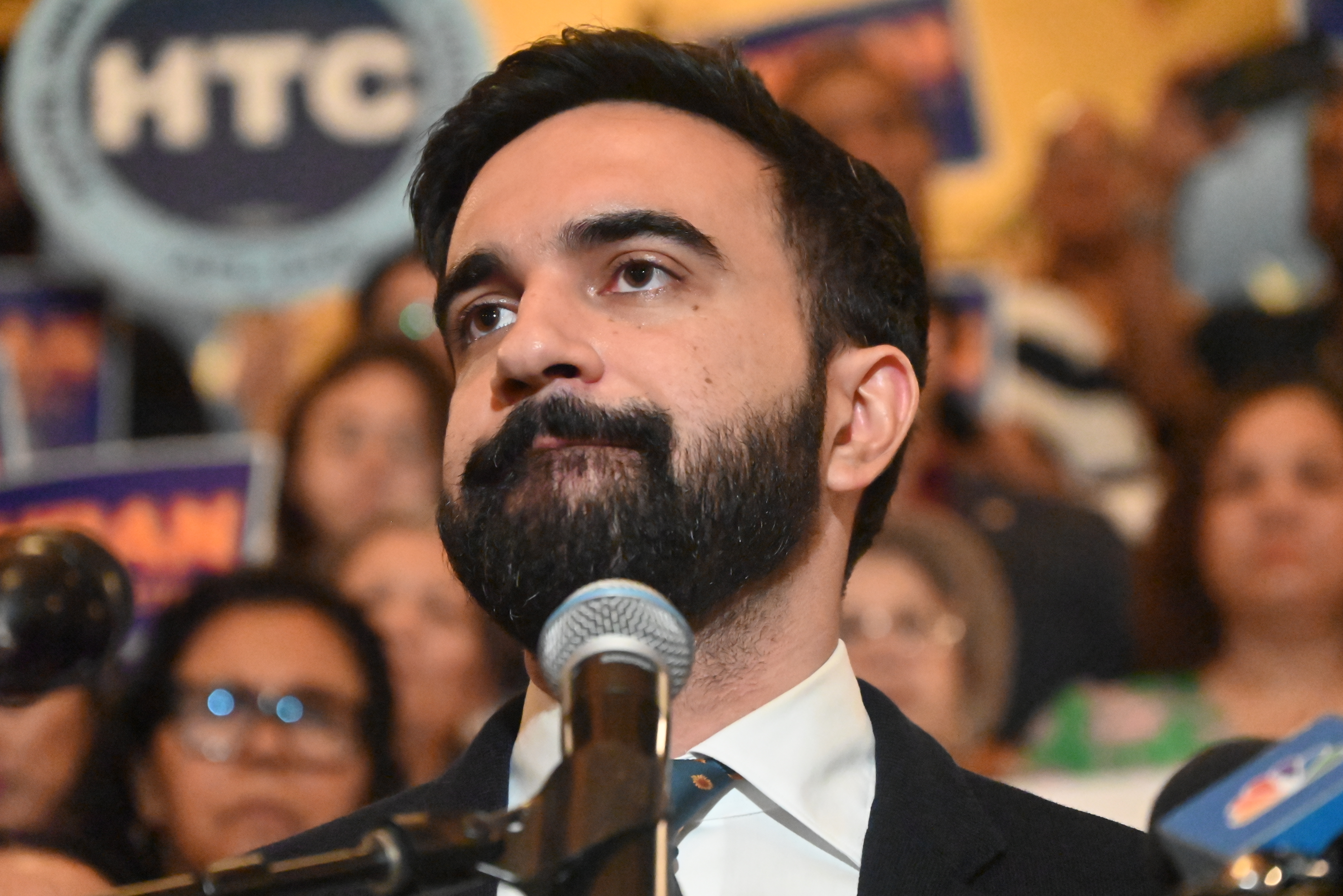 MANHATTAN, NEW YORK, UNITED STATES - JULY 10: Zohran Mamdani, the Democratic nominee for New York City mayor, participate in an endorsement event with Congressman Adriano Espaillat at the United Palace Theater in Manhattan, New York, United States, on July 10, 2025. Zohran Mamdani blasted President Trump for threatening to "denaturalize him" and his threats at federally "taking over" New York City. (Photo by Kyle Mazza/Anadolu via Getty Images)
